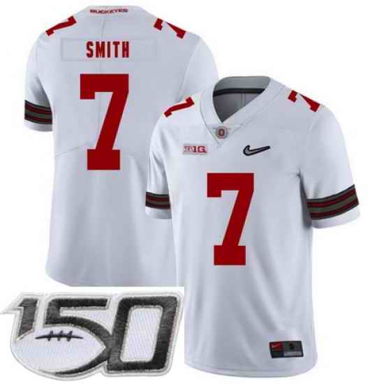 Ohio State Buckeyes 7 Rod Smith White Diamond Nike Logo College Football Stitched 150th Anniversary Patch Jersey